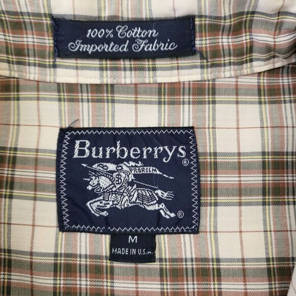BURBERRY LONDON Button Down Shirt Plaid Brown Tan Made in USA Men's M - Picture 4 of 12